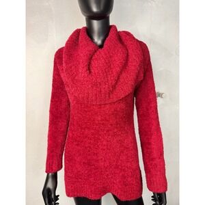 Cato Red Fuzzy Chenille Cowl‎ Neck Long Sleeve Sweater L